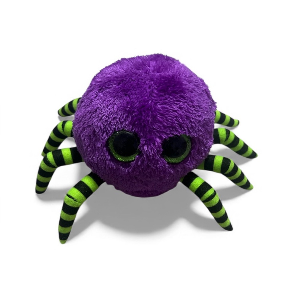 Vintage 2014 Ty Beanie Boos Crawley the Purple Spider Toy in Purple and Green